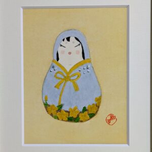 日本画 のおすすめ作品・人気作家 アートのある暮らし mineral だるま グレー 日本画 縁起物 パワーストーン 誕生石 鉱物 黄 ソーダライトで描いた「花だるま」 インテリア絵画 アート