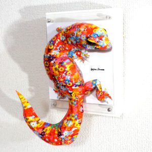 彫刻 レリーフ 立体アート のおすすめ作品・人気作家 動物 立体 contemporary コンテンポラリーアート トカゲ ポップアート 彫刻 花柄トカゲはしっぽを振りかざす インテリア絵画 アート