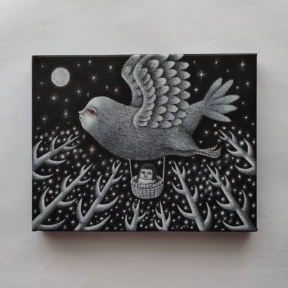 アクリル画 のおすすめ作品・人気作家 モノクロ 動物 夜 星 木 植物 自然 鳥 アクリル画 ファンタジー 月 生き物 絵画 つきよのひかり インテリア絵画 アート