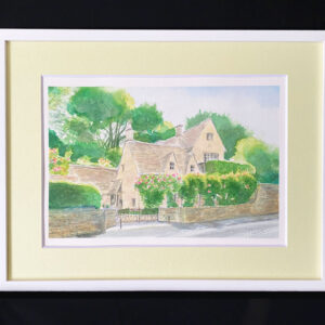 水彩画 のおすすめ作品・人気作家 水彩画 グリーン コツウォルズ バラ レンガ 建物 風景画 バラ咲く丘の家　コツウォルズ・イギリス インテリア絵画 アート