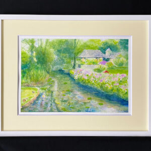 水彩画 のおすすめ作品・人気作家 水彩画 緑 花 グリーン コツウォルズ 木々 樹木 水辺 風景画 コツウォルズの水辺 インテリア絵画 アート