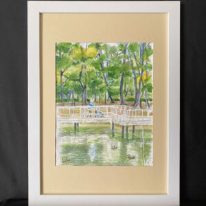 水彩画 のおすすめ作品・人気作家 水彩画 緑 公園 森林 水辺 水鳥 風景画 つがいゆく インテリア絵画 アート