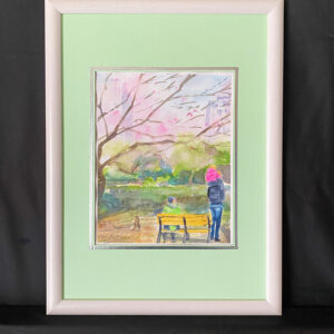 水彩画 のおすすめ作品・人気作家 ピンク 水彩画 自然 桜 風景画 春うらら　日比谷公園 インテリア絵画 アート