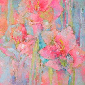 油絵 のおすすめ作品・人気作家 ピンク 抽象画 油絵 花 赤 かわいい カラフル グラジオラス パステルカラー 水色 癒し グラジオラス インテリア絵画 アート