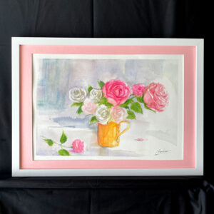 水彩画 のおすすめ作品・人気作家 ピンク 水彩画 花 バラ 黄色いカップのバラ インテリア絵画 アート