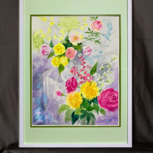 水彩画 のおすすめ作品・人気作家 ピンク 水彩画 花 赤 黄色 バラ 喜びの花の歌 インテリア絵画 アート