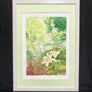 水彩画 のおすすめ作品・人気作家 水彩画 花 グリーン ユリ 公園 森林 樹木 風景 空を見上げて　ユリの花 インテリア絵画 アート