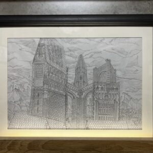 絵画 のおすすめ作品・人気作家 オリジナル フレームアート 線画 街並み 空中都市への架け橋 インテリア絵画 アート