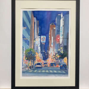 水彩画 のおすすめ作品・人気作家 水彩画 クリスマス 夜景 青 風景画 銀座クリスマスナイト インテリア絵画 アート