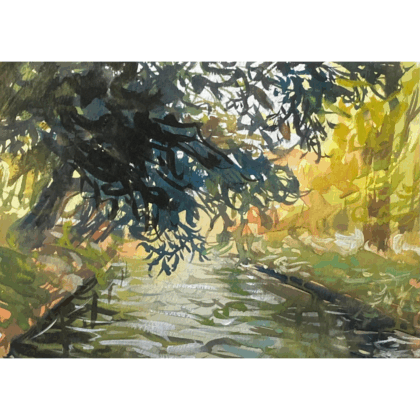 水彩画 のおすすめ作品・人気作家 水彩画 川 水彩 風景 水路 インテリア絵画 アート