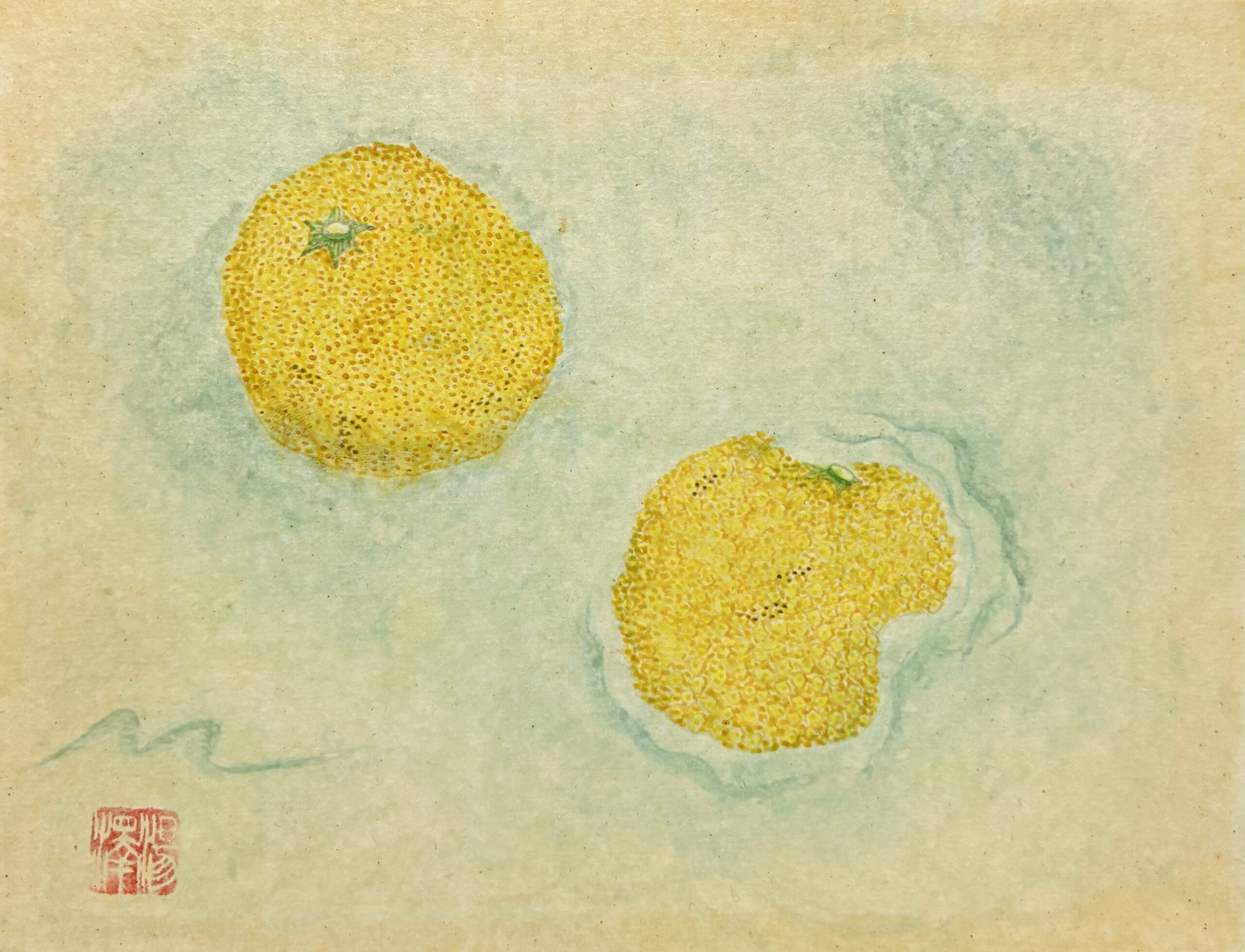 日本画 のおすすめ作品・人気作家 果物 柚子 水面 ゆず風呂 インテリア絵画 アート