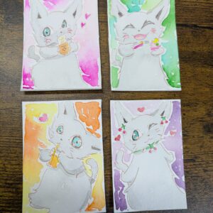 イラスト のおすすめ作品・人気作家 イラスト 水彩画 猫 アナログイラスト シール セット 原画シール 手描きイラスト 透明水彩 原画シールとイラストセット インテリア絵画 アート