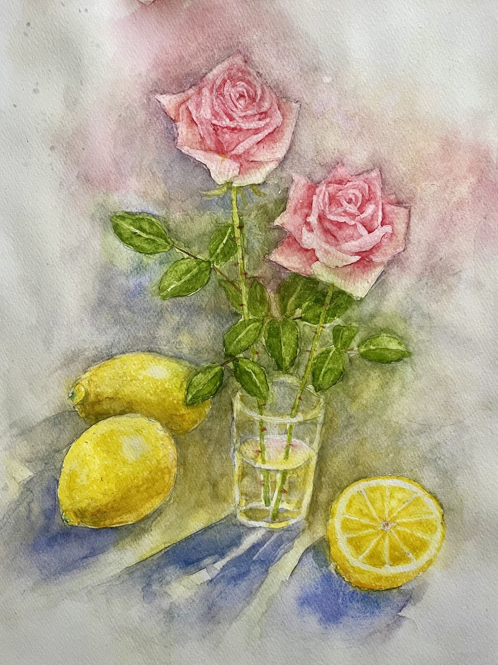 水彩画 のおすすめ作品・人気作家 薔薇 レモン 静かな午後の彩り インテリア絵画 アート