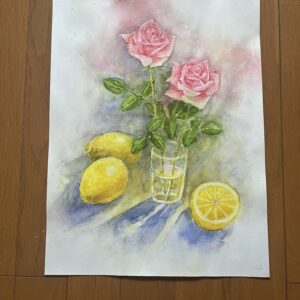 水彩画 のおすすめ作品・人気作家 薔薇 レモン 静かな午後の彩り インテリア絵画 アート