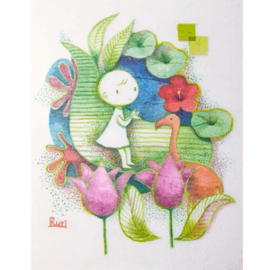 アクリル画 のおすすめ作品・人気作家 緑 自然 鳥  可愛い 少女 green poem 2 インテリア絵画 アート
