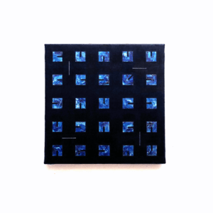 油絵 のおすすめ作品・人気作家 抽象 青 コンポジション 幾何学 線 銀 青色時計 インテリア絵画 アート