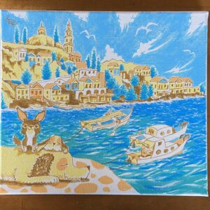 アクリル画 のおすすめ作品・人気作家 イヌ・港街・海・空 ３隻と3匹 インテリア絵画 アート