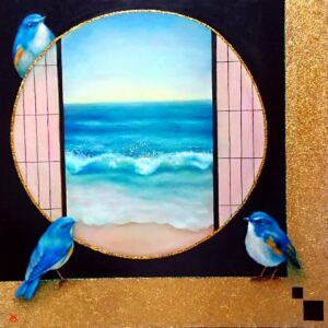 油絵 のおすすめ作品・人気作家 海 ルリビタキ 青い鳥 TRAVEL WINDOW ーSEAー インテリア絵画 アート