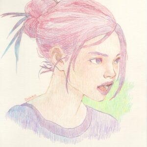 絵画 のおすすめ作品・人気作家 人物 色鉛筆 紫 インテリア絵画 アート