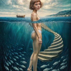 版画 のおすすめ作品・人気作家 海 魚 シュルレアリスム 少女 階段 Between Levels -20260418-k インテリア絵画 アート