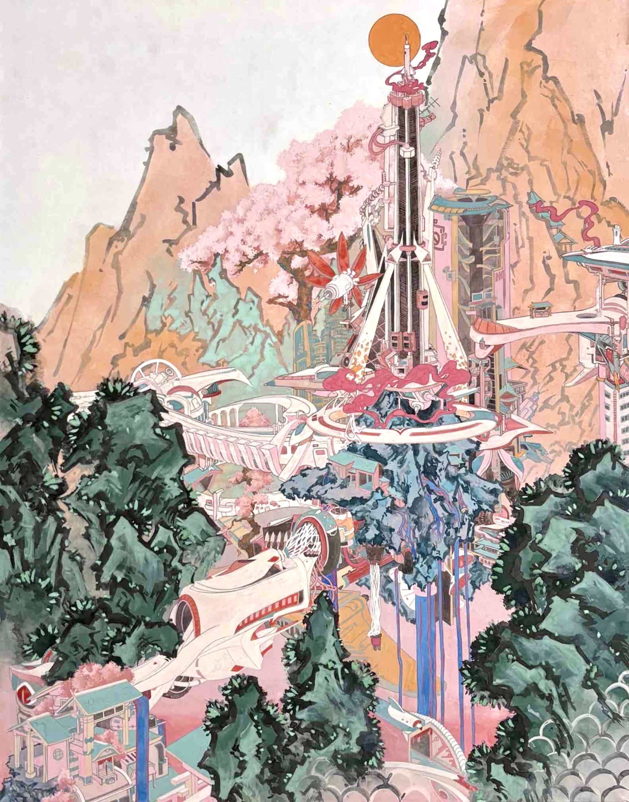 日本画 のおすすめ作品・人気作家 自然 山水画 桃源郷 機械 都市 山水桃源機構都市図 インテリア絵画 アート