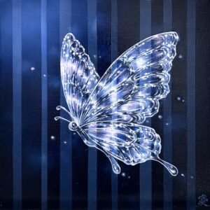 油絵 のおすすめ作品・人気作家 油彩　蝶　ガラス　夜　青 Crystal Night インテリア絵画 アート