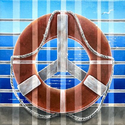 油絵 のおすすめ作品・人気作家 油彩油絵救命浮輪横浜海 Life RIng インテリア絵画 アート