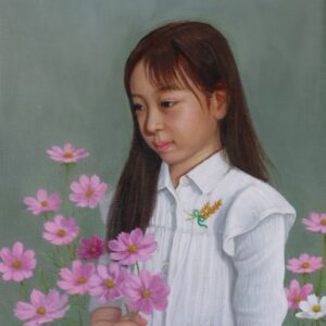 油絵 のおすすめ作品・人気作家 肖像画女性娘油彩画 秋桜 インテリア絵画 アート