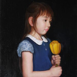 油絵 のおすすめ作品・人気作家 肖像画女性娘花油彩画 黄色いチューリップ インテリア絵画 アート