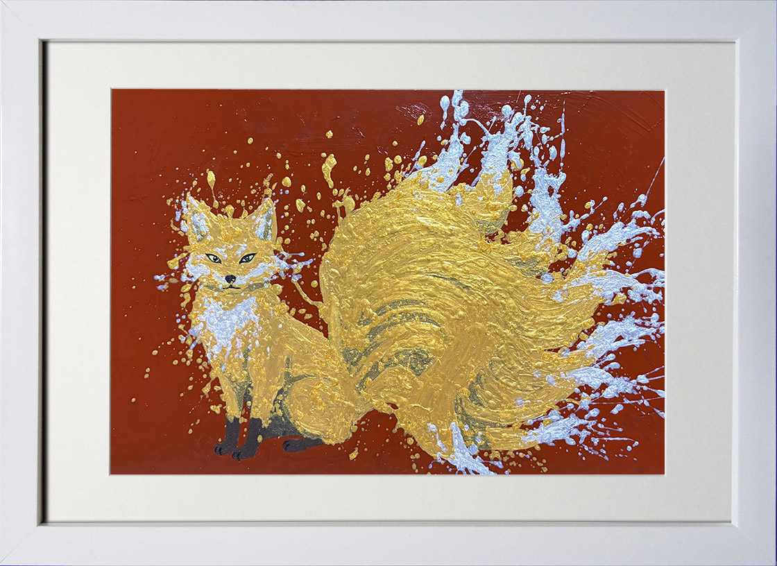 アクリル画 のおすすめ作品・人気作家 動物 赤 ゴールド ポップアート 狐 神獣 九尾 インテリア絵画 アート