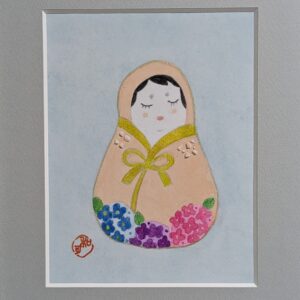 日本画 のおすすめ作品・人気作家 アートのある暮らし mineral だるま オレンジ青 パワーストーン 日本画 縁起物 誕生石 鉱物 アゲートで描いた花だるま インテリア絵画 アート