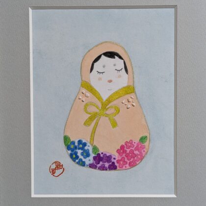 日本画 のおすすめ作品・人気作家 アートのある暮らし mineral だるま オレンジ青 パワーストーン 日本画 縁起物 誕生石 鉱物 アゲートで描いた「花だるま」 インテリア絵画 アート