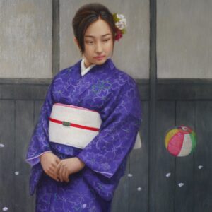 油絵 のおすすめ作品・人気作家 肖像画女性娘花桜和服美人油彩画 春風 インテリア絵画 アート