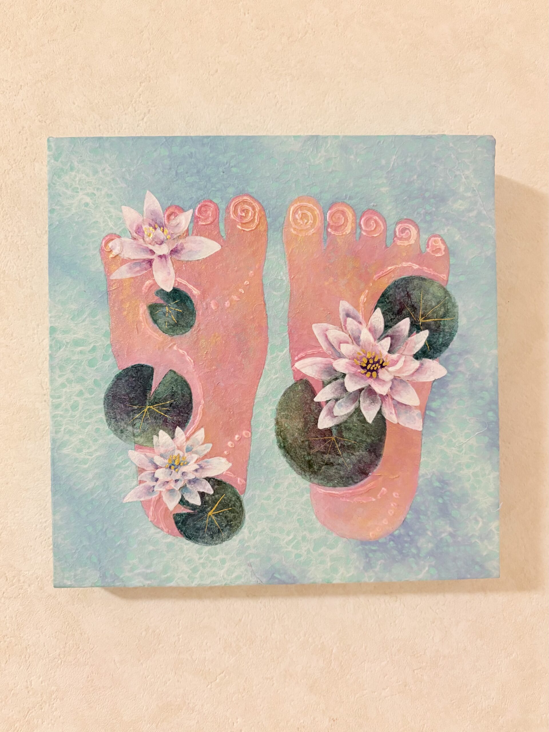 日本画 のおすすめ作品・人気作家 ピンク かわいい 夏 睡蓮 足跡 足跡に咲く インテリア絵画 アート