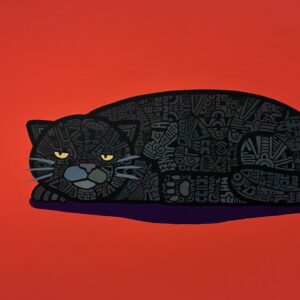 絵画 のおすすめ作品・人気作家 イラスト 猫 黒 オレンジ 黒い猫、紫の影、オレンジの部屋 インテリア絵画 アート