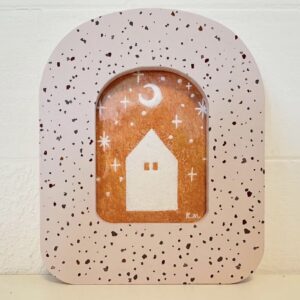 日本画 のおすすめ作品・人気作家 インテリア絵画 ミニ額作品 家 小さな美術館 小作品 岩絵具 日本画 月 麻布に岩絵具 月の家 インテリア絵画 アート