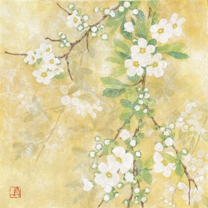 日本画 のおすすめ作品・人気作家 植物 白 自然 花 春 黄土 ユキヤナギ インテリア絵画 アート
