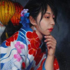油絵 のおすすめ作品・人気作家 肖像画女性浴衣油彩画美人 ともし火 インテリア絵画 アート
