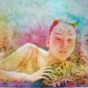版画 のおすすめ作品・人気作家 人物 女性 猫 子猫と私(植244) インテリア絵画 アート