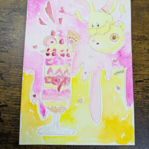 イラスト のおすすめ作品・人気作家 イラスト 水彩画 うさぎ アナログイラスト 手描きイラスト 透明水彩 苺パフェとメレンゲちゃん インテリア絵画 アート