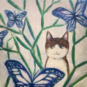 アクリル画 のおすすめ作品・人気作家 猫 植物 リプサリス 静寂 かわいい リプサリスと猫 インテリア絵画 アート