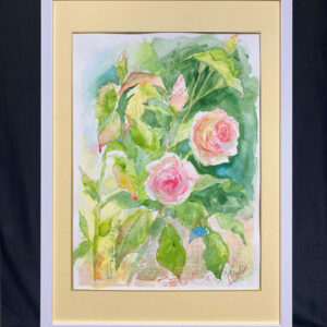 水彩画 のおすすめ作品・人気作家 ピンク 水彩画 緑 花 カラフル グリーン バラ 木漏れ日に輝くバラの花 インテリア絵画 アート