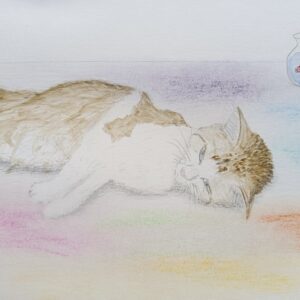 絵画 のおすすめ作品・人気作家 猫 カラフル パステル 日常 猫と金魚 インテリア絵画 アート