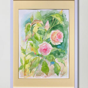 水彩画 のおすすめ作品・人気作家 ピンク 水彩画 緑 花 カラフル グリーン バラ 木漏れ日に輝くバラの花 インテリア絵画 アート