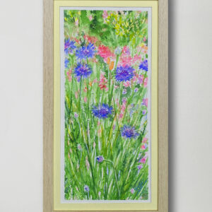 水彩画 のおすすめ作品・人気作家 ピンク 水彩画 緑 花 黄色 イエロー カラフル グリーン ブルー 矢車草 青 風景画 道ばたの花 インテリア絵画 アート