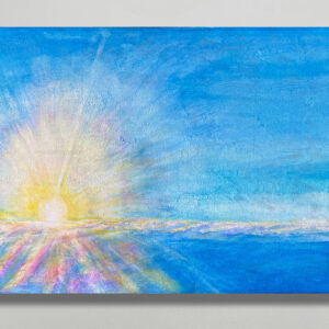 水彩画 のおすすめ作品・人気作家 光 水彩画 イエロー青空 カラフル ブルー 太陽 朝日 空 虹 風景 虹色の朝日 インテリア絵画 アート