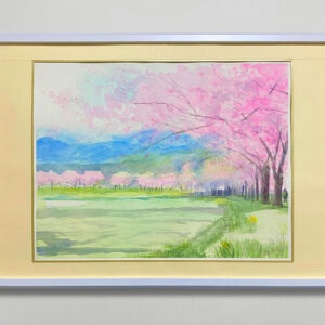 水彩画 のおすすめ作品・人気作家 ピンク 水彩画 花 春 桜 風景 風景画 寒桜の丘　子犬とさんぽ インテリア絵画 アート