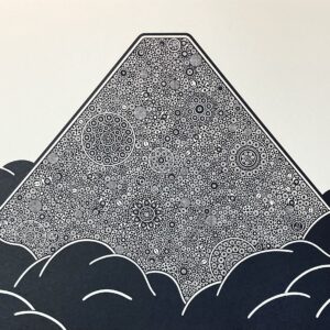 ペン画 ドローイングのおすすめ作品・人気作家 富士山雲ペン 富士山と黒い雲海 インテリア絵画 アート