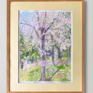 水彩画 のおすすめ作品・人気作家 ピンク 水彩画 グリーン 春 桜 風景 風景画 春のおとずれ　日比谷公園のしだれ桜 インテリア絵画 アート