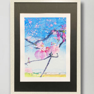 水彩画 のおすすめ作品・人気作家 ピンク 水彩画 花 春 桜 風景 風景画 寒桜の丘　つぼみの花ひらく インテリア絵画 アート
